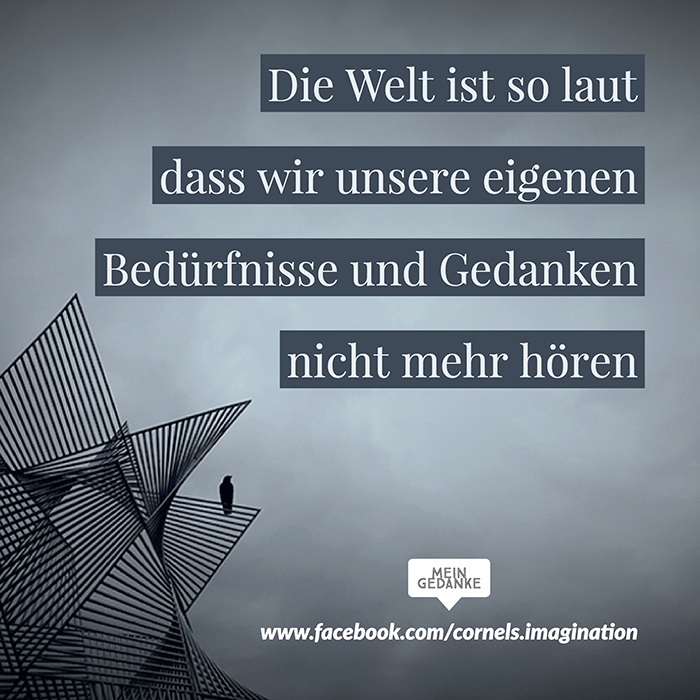 Die Welt ist so laut dass wir unsere eigenen Bedürfnisse und Gedanken nicht mehr hören